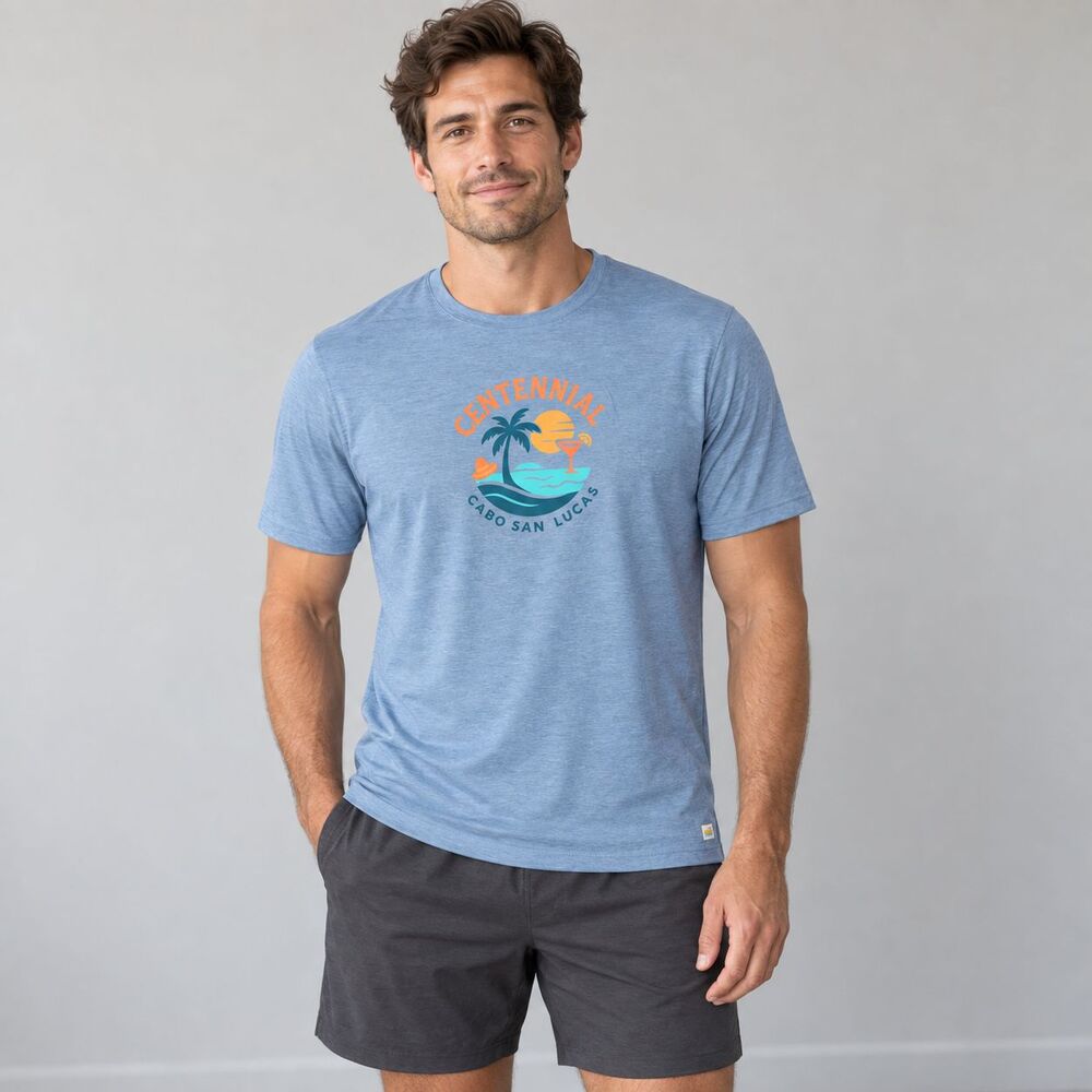 Vuori Strato Tech Tee Mens L Dusty Blue Centennial Cabo San Lucas NWT